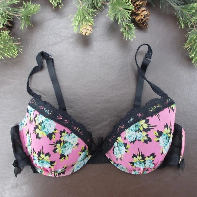 Betsey Johnson Bra 36C Pink Lace Padded Underwire Adjustable Clasp Back *Note - Image 1 of 4