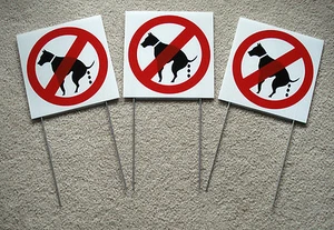 (3) NO DOG POOP Coroplast Signs with Stakes 8"x8" New White - Picture 1 of 1