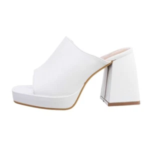 Sexy Sandalen Pantoletten Mules High Heels Blockabsatz Plateau Weiß 70s 38 - Bild 1 von 4