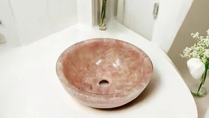 Lavabo da bagno 12" cristallo quarzo rosa - lavabo unico fatto a mano per bagno moderno - Foto 1 di 6