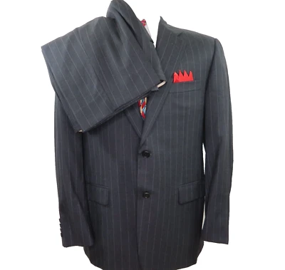 Hickey Freeman Loro Piana Italy Mens Wool Gray Striped Mens Suit 37x29 42 S  USA - Image 1 of 4