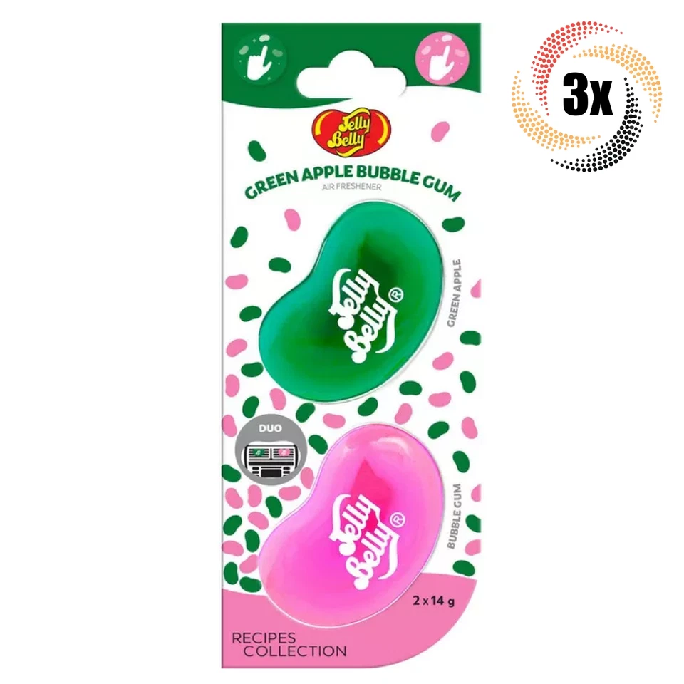 3x Packs Jelly Belly Duo Green Apple Bubblegum Scented Car Vent Air Freshener - Image 1 of 1