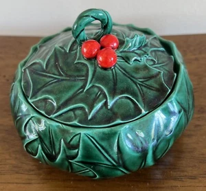 Vintage Lefton’s Holly Berries Weihnachten Süßigkeiten Schüssel Schale mit Deckel - Bild 1 von 4
