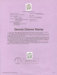 #9111 35c Dennis Chavez Stamp #2186 USPS Souvenir Page - Picture 1 of 1