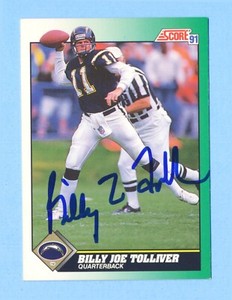 Billy Joe Tolliver Signed Autographed 1991 Score Card #230 San Diego Chargers