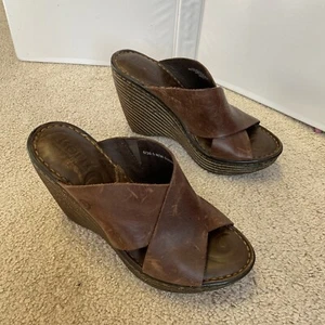 Born women's brown cross strap leather slide mule sandal shoes size 6 / 36.5 M/W - Picture 1 of 12