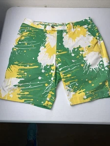 Loud Mouth Men’s 36 Golf Shorts Green Yellow 10” Inseam Cotton Spandex Blend - Picture 1 of 11