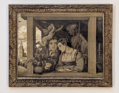 Hans Thoma : Liebe und Tod - Algrafie im Prunkrahmen - 1896 - signiert - Memento - Bild 1 von 4