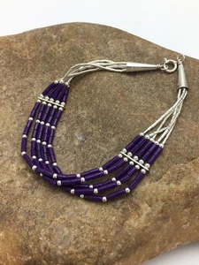 Bracciale Nativi Americani Navajo Sugilite Heishi | Argento Sterling | 7" | 2933 - Foto 1 di 12