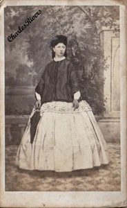 SHREWSBURY TINTED CDV LADY ELEGANT DRESS, CAPE, HAT, VICTORIAN FASHION #D3844 - Picture 1 of 2