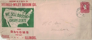 1905 Paris, Illinois Cover with Classic Cachet Advertising Merkle - Wiley Brooms - Picture 1 of 2