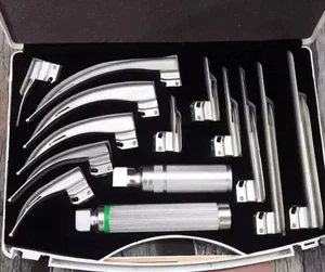 FIBER OPTIC MAC & MILLER LARYNGOSCOPE 10 BLADES With 2 HANDLES Set of 12 - Picture 1 of 6