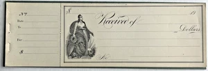 UNBENUTZTE QUITTUNG 1800er Lady Liberty mit Schild & Kranz 3E - Bild 1 von 3