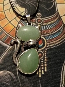 ~ Beautiful Cat Pendant Aventurine Necklace Healing Wicca Pagan 18" - Picture 1 of 2