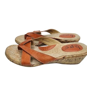 BORN CONCEPT BOC Sandals Size 8 Orange Leather Cork Wedge Heels - Picture 1 of 11