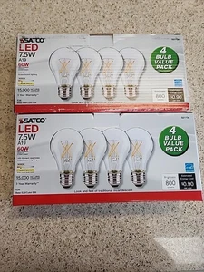 8 Pack Satco S21734 LED Filament Light Bulbs 60W 120V A19 Medium E26 Base 3000K - Picture 1 of 2