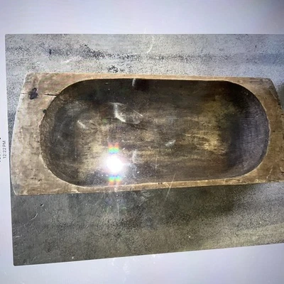 DOUGH BOWL Antique Primitive Wood X Large Farmhouse Trencher  49x22x12 - Image 1 of 4