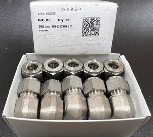 NIB - Lot of 10 Swagelok 1/2" Tube X 1/4" Stainless Steel  Elbow SS-810-2-4 - Picture 1 of 7