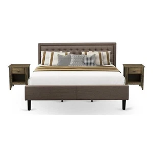 East West Furniture 3-piece Wood King Bedroom Set in Distressed Jacobean/Brown - Picture 1 of 6