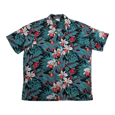 Camisa Aloha Hawaiana Jade Fashions Para Hombre Loro Floral Negro Algodón Talla L Foto 1 de 4