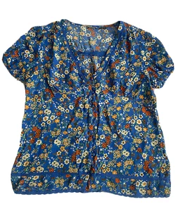 Superdry Women's S/S Woven Top Blouse Blue Floral Large UK 14 - Picture 1 of 6
