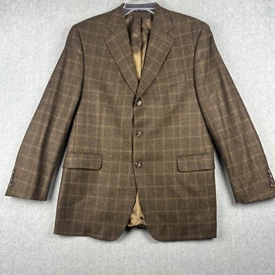 Beercroft Bull Loro Piana Blazer 42(44)R Brown 100% Wool 3 Button Windowpane - Image 1 of 4