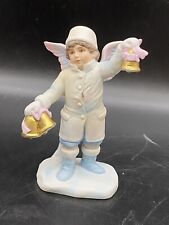1986 Enesco Porcelain Winter Snow Angelic Little Boy with Bells Vintage