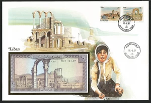 Liban Lebanon 1987 Stamp FDC + Papermoney UNC 10 Livres Beyrouth Ville - Picture 1 of 1