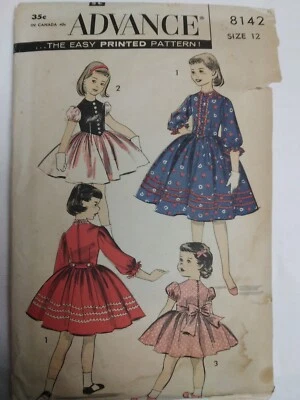 Dress Fit Flare Tyrolean 12 Advance 8142 Sewing Pattern VTG 50s Cut Princess - Image 1 of 4
