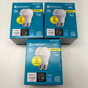 3pk EcoSmart 75W Equivalent A19 Dimmable Energy Star LED Light Bulb Bright White - Picture 1 of 6
