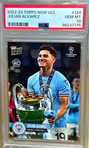 JULIAN ALVAREZ + TROPHY * PSA 10 * 2022-23 TOPPS NOW UCL & WORLD CUP CHAMPION RC - Picture 1 of 4