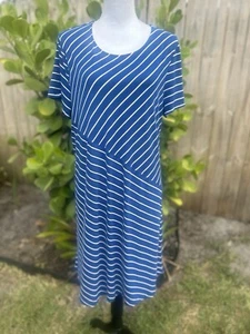 Chico's Womens Dress Size 3 (US Size 16/18) Blue Striped Stretch Short Sleeve - Picture 1 of 7
