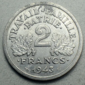 France 2 Francs 1943-B KM#904.2 Europe Coin - Picture 1 of 2