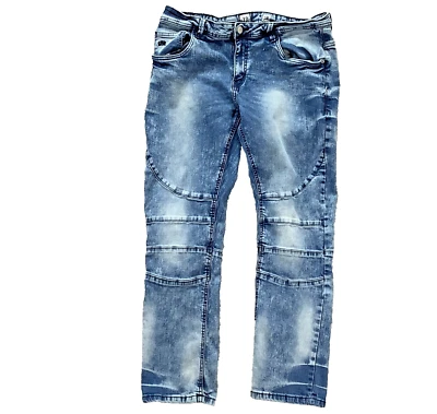 SOBK Straight Outta 布鲁克林牛仔裤男式 36x30 蓝色牛仔摩托直筒 — 第 1/4 张图片