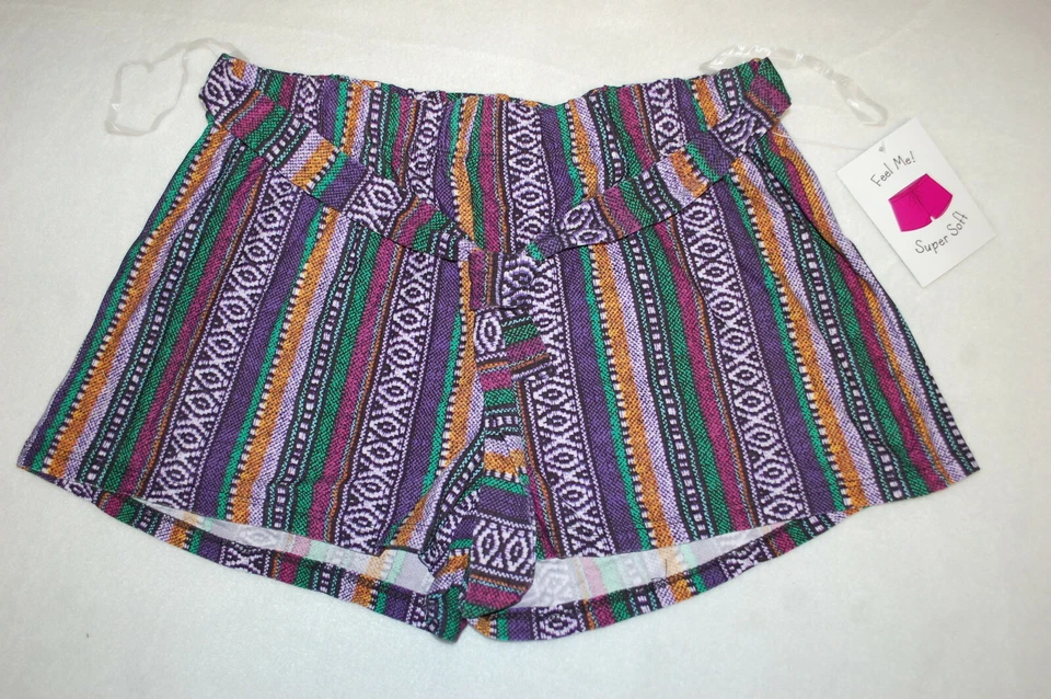 Женщин в полоску мягкий трикотаж шорты подпоясанный текстурированный вид фиолетовый зеленый горчицы S 4-6 - Изображение 1 из 1