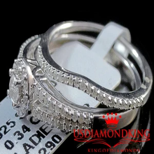 LADIES .33ct GENUINE DIAMOND WHITE GOLD TONE WEDDING ANNIVERSARY BRIDAL RING SET - Picture 1 of 9