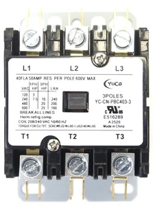 Definite Purpose Contactor 3 Pole 40/50Amp 208/240V Coil YC-CN-PBC403-3 - Picture 1 of 4