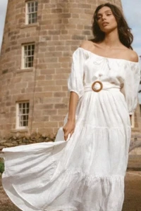 Spell & The Gypsy Collective Gardenia Dress Women's Size L White 100% Linen Belt - Picture 1 of 11