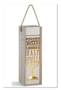Weingeschenk - Das Glas ist halb voll - beleuchtete Weinflasche Holzlaterne - Neu im Karton - Bild 1 von 1