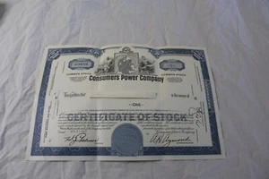 1967 Vintage Stock Certificate Consumers Power Company 1 Share - Picture 1 of 10