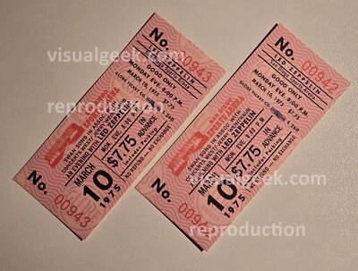 Pair of Led Zeppelin Unused Concert Tickets March 10 1975 San Diego Sports Arena - Image 1 of 4