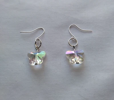 AB граненое стекло бабочка бусина подвеской серьги ручной работы серебристого тона крюк сад - Изображение 1 из 4