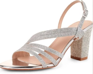 Women's Strappy Slingback Chunky Heels Open Toe Rhinestones Sandals- US size 7 - Picture 1 of 2