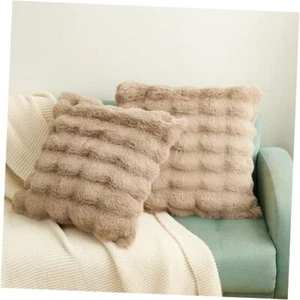  Faux Rabbit Fur Throw Pillow Covers 18" x 18", 18" x 18" (Pack of 2) Taupe-rh - Picture 1 of 8