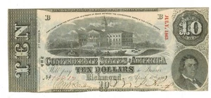 April 6, 1863 CONFEDERATE STATES OF AMERICA CSA $10 Currency T-59 CSA Watermark - Picture 1 of 2