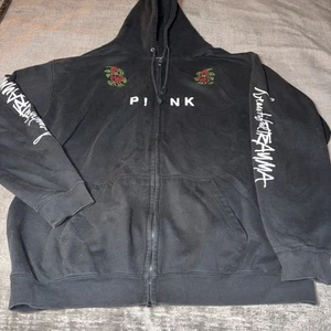 P!nk Pink Beautiful Trauma World Tour Black Hoodie W/ Roses 2XL Zip Sweatshirt - Picture 1 of 11