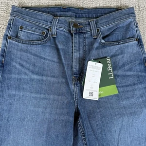 NWT LL Bean Men 30x32 BeanFlex Classic Fit Stretch Faded Denim Blue Jeans 511182 - Picture 1 of 9