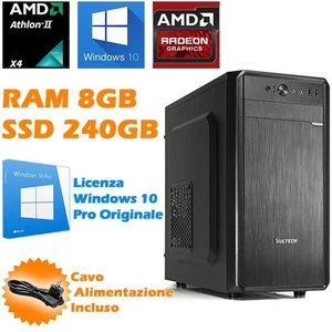 PC COMPUTER DESKTOP FISSO ASSEMBLATO AMD 8GB SSD 240GB WINDOWS 10 PRO VELOCE - Imagen 1 de 5