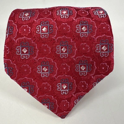 Gravata masculina de seda vermelha floral Saks Fifth Avenue 60L 3,25W fabricada nos EUA - Imagem 1 de 4