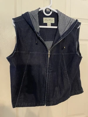 Женский темный вареный джинсовый жилет с капюшоном - Изображение 1 из 3